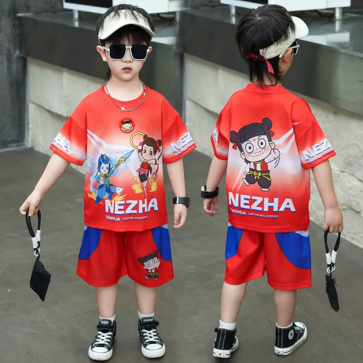 男童夏季哪吒衣服2025新款儿童服装宝宝个性时髦潮酷运动装速干衣