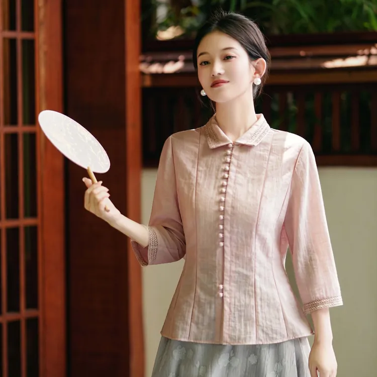 西子/【甜心】醋酸棉雾感立体剪裁蕾丝透气简约衬衫/CSBH1407