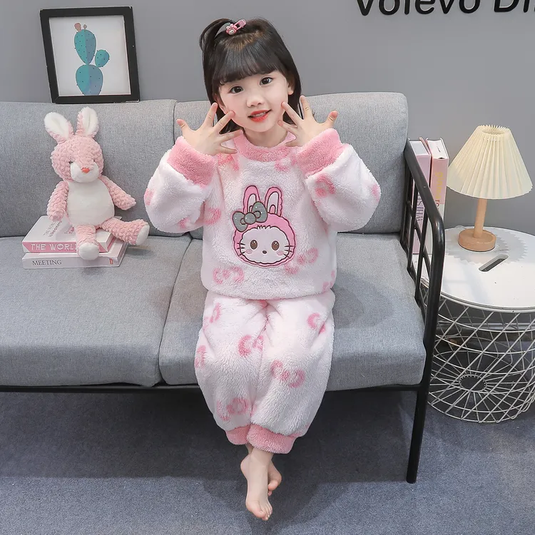 儿童珊瑚绒睡衣女童春秋冬款女孩2025新款冬季可爱分体女宝居家服