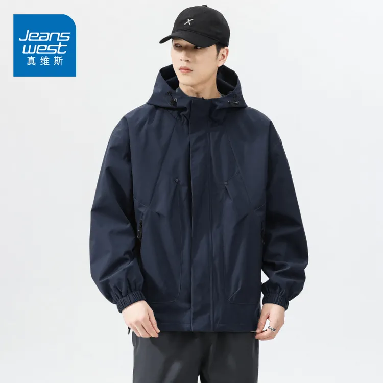 真维斯2025新款秋季男士连帽加棉薄款冲锋衣美式保暖工装棉衣外套