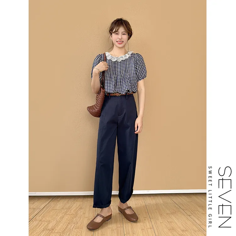 32时髦腿精⑧七七146小个子韩系百搭显瘦弯刀休闲裤女夏季小美说