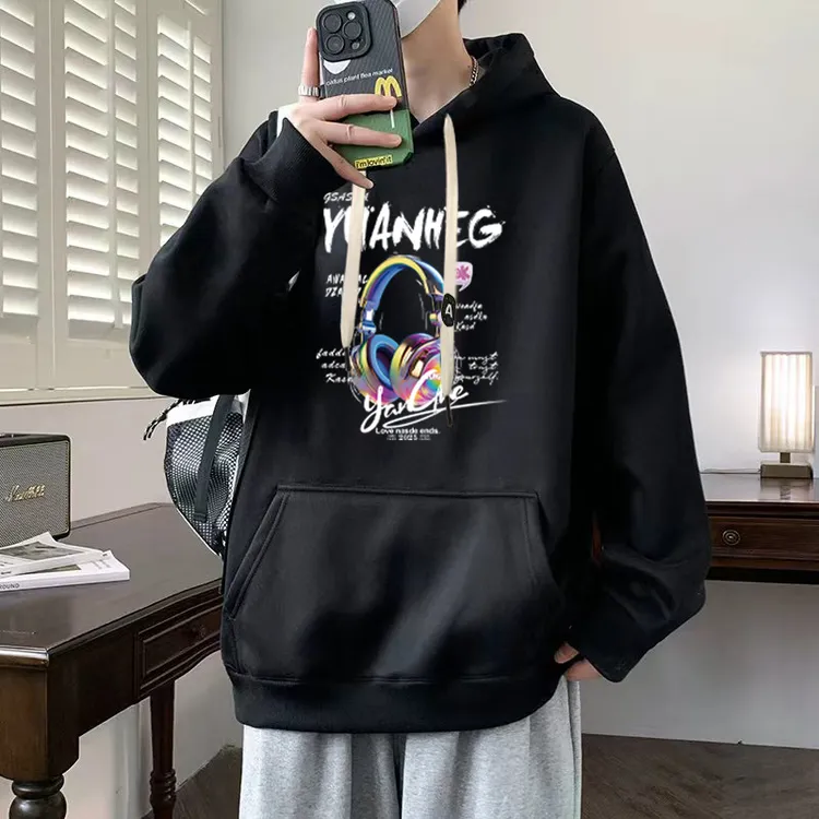 元赫重磅春秋款连帽卫衣男冬季加绒加厚潮牌美式休闲宽松学生外套