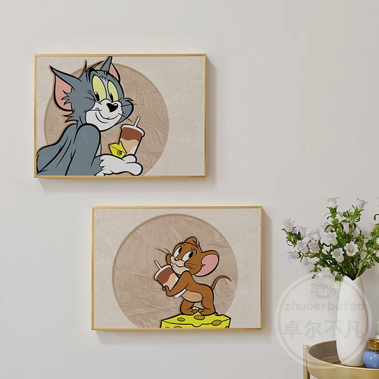 奶油风电表箱装饰画遮挡卡通侘寂动漫简约米老鼠猫和老鼠2025新款