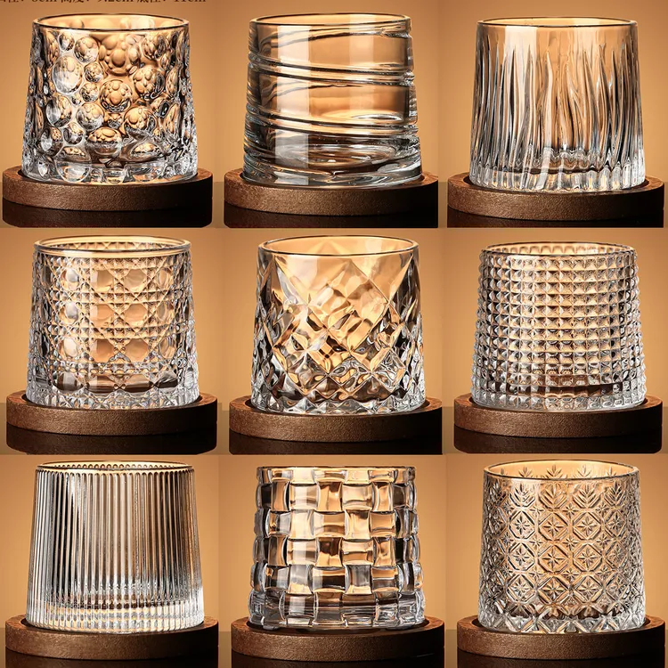 威士忌酒杯洋酒杯水晶解压杯玻璃杯子套装啤酒杯高级感转转杯家用