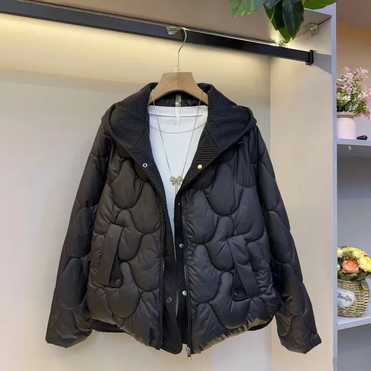 女士冬季新款舒适宽松假两件连帽加厚保暖棉服时尚百搭