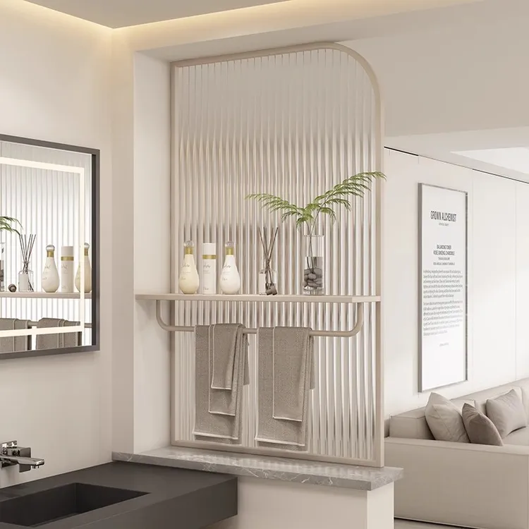 洗手台半墙长虹玻璃隔断卫浴收纳客厅碳素钢屏风洗漱台金属置物架