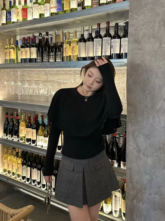 琪琪怪怪大码女装【气质封神】时髦斗篷款圆领显瘦针织衫S25002QTQ