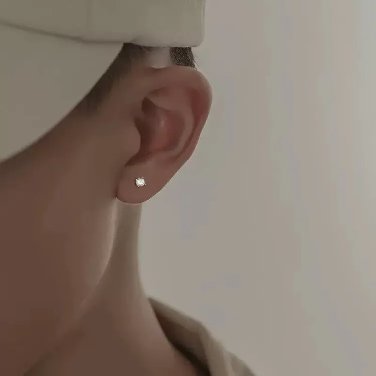 卡兰茵 925银耳饰 单钻耳钉男单只养耳洞嘻哈潮痞小众帅气质耳饰