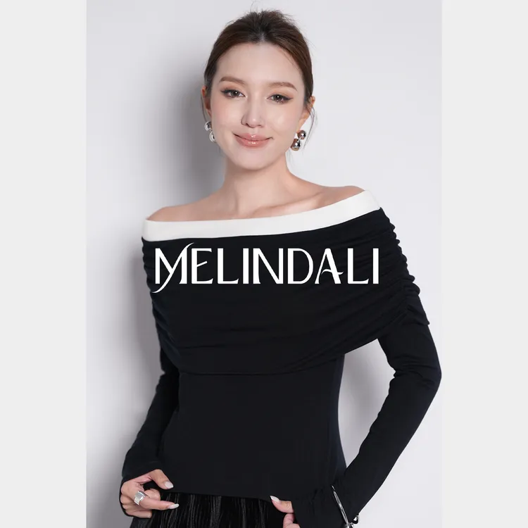 Melinda Li【赫本一字领】莫代尔绵羊毛一字领撞色修身针织衫上衣