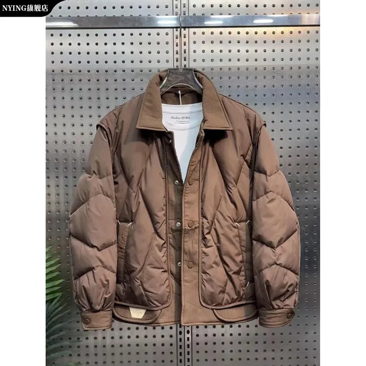 NYING假两件翻领轻薄服外套男冬季潮流百搭青年短款休闲保暖夹克