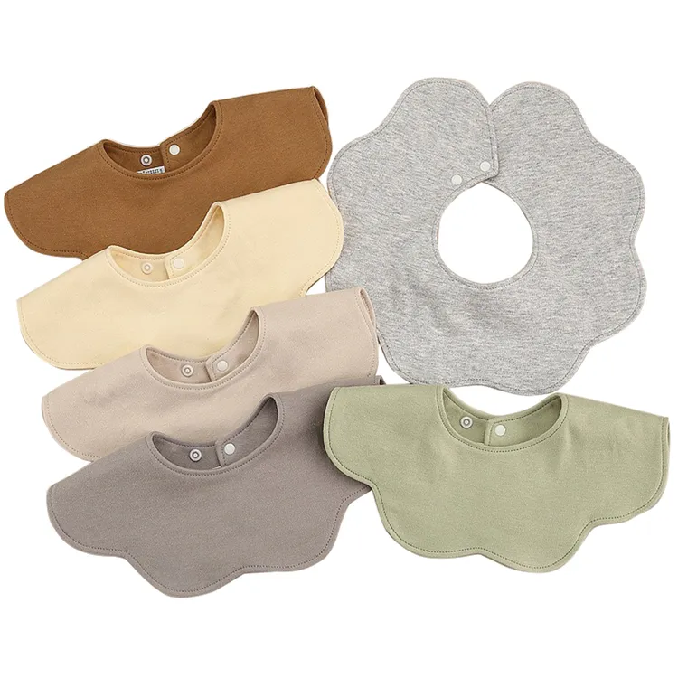 婴儿纯棉双面花瓣形可旋转防水围嘴防吐奶新生儿口水巾