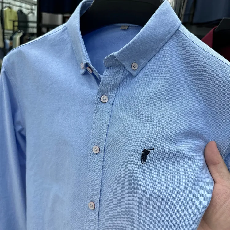 Zero Degree North100%纯棉牛津纺长袖衬衫男士秋季刺绣时尚衬衣