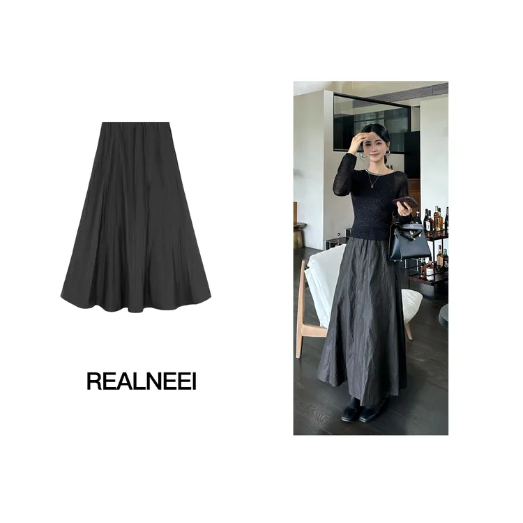 复古皮裙丨25年秋冬季新品丹宁风肌理感褶皱蛋白半身裙23873