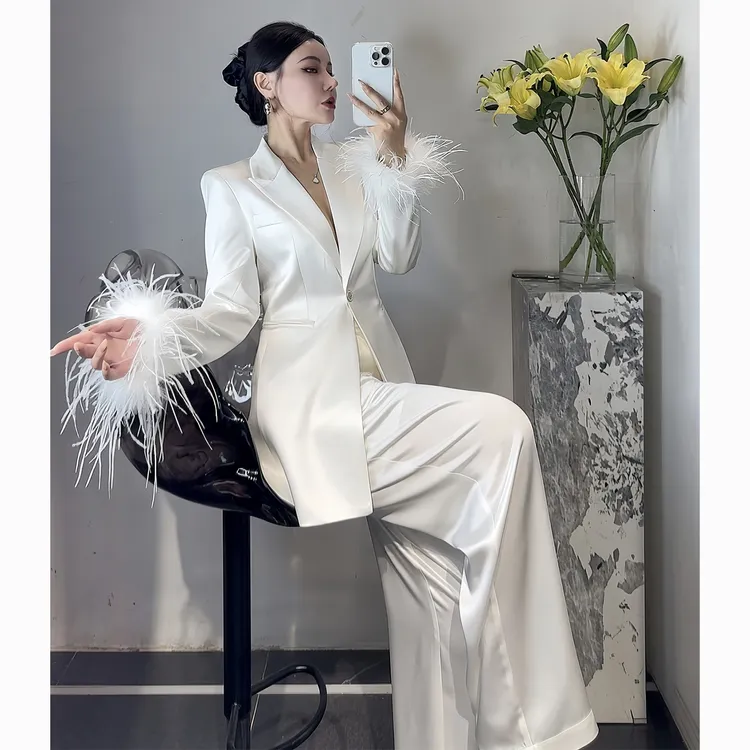 ZEROYK职业套装2025秋款高级感女神气质醋酸西服长裤两件套