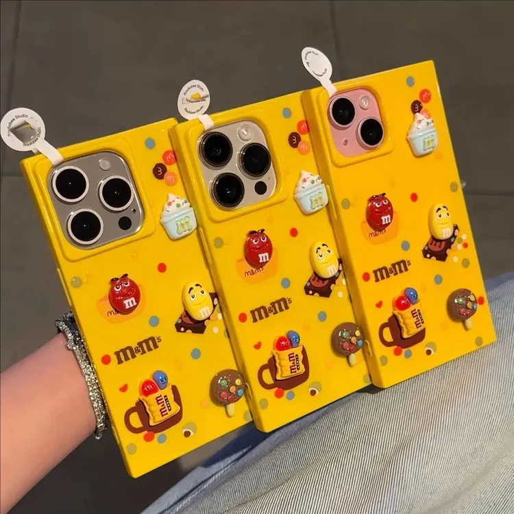 创意趣味巧克力m豆冰晶方块适用苹果15/16promax/11防摔手机壳