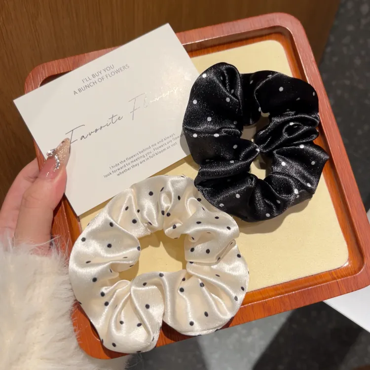 法式缎面波点大肠复古温柔发圈高弹力丸子头发圈扎头发圈头饰