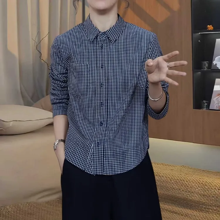 老钱风洋气减龄polo领衬衫秋冬时髦休闲百搭格子条纹口袋加绒上衣