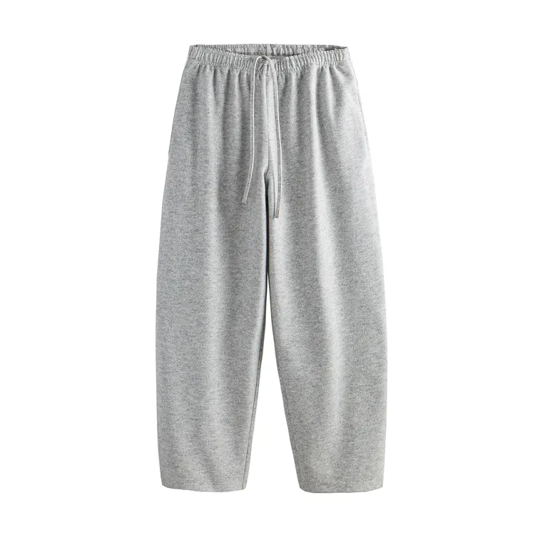 Medaigual弯刀裤 秋冬灰色松紧腰阔腿不拖地休闲裤松弛慵懒毛呢裤