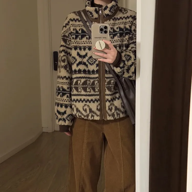 保暖毛毛外套秋冬费尔岛甄选大颗粒摇粒绒羊羔毛氛围感冬季外套