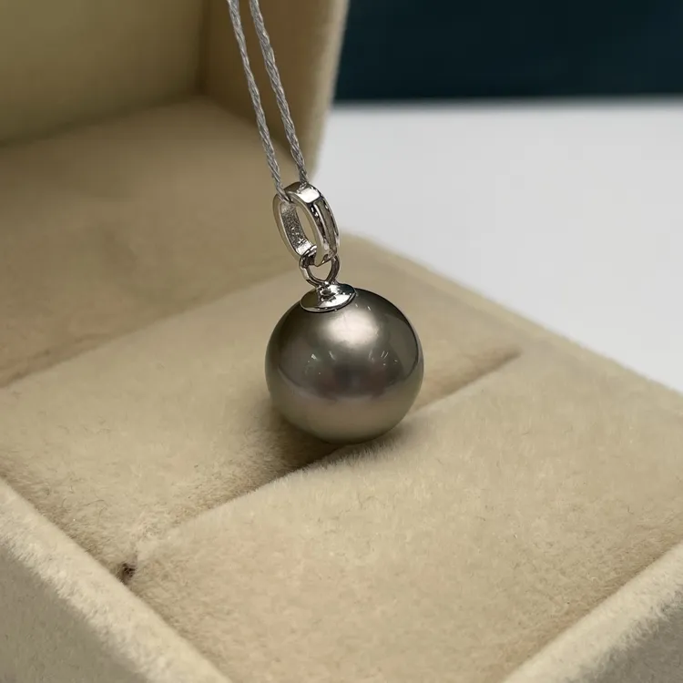 大溪地黑珍珠银吊坠11-12mm经典款简约大方