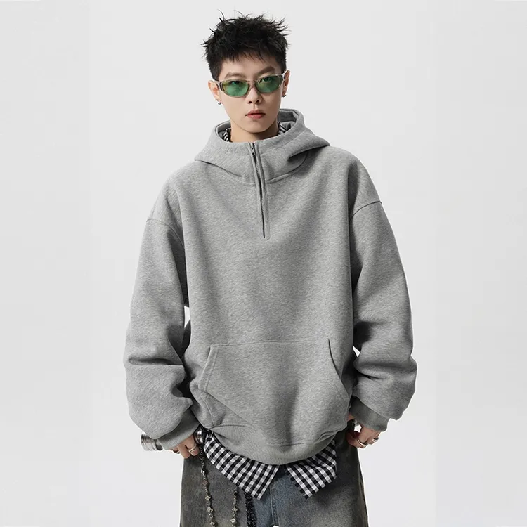 卫衣男女oversize设计感加厚外套加绒情侣上衣半拉链连帽潮牌卫衣