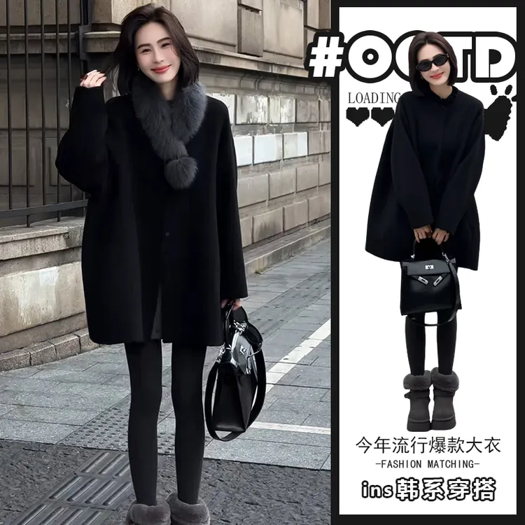 2025冬季新款欧美气质宽松百搭毛呢外套女赫本风高级感呢子大衣潮
