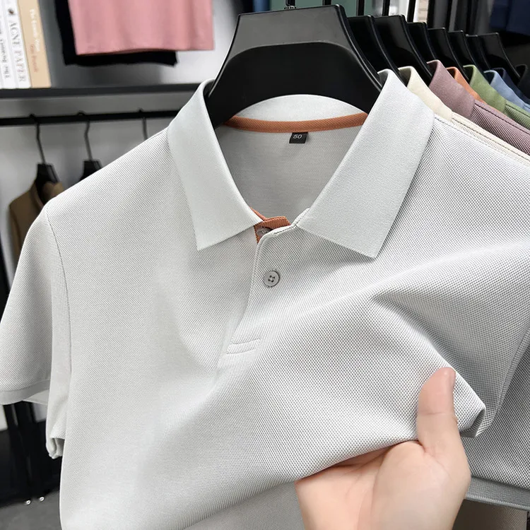 John Bunni经典纯色短袖男士Polo衫夏季休闲翻领门襟撞色t恤开叉