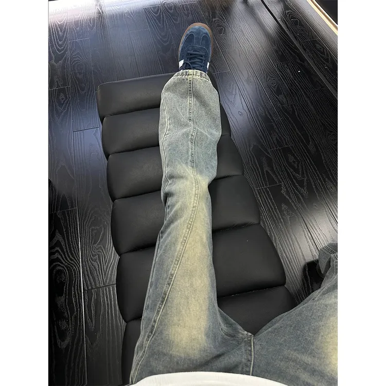 美式复古斜切牛仔裤男款秋季直筒窄版裤子cleanfit小众微喇拖地裤