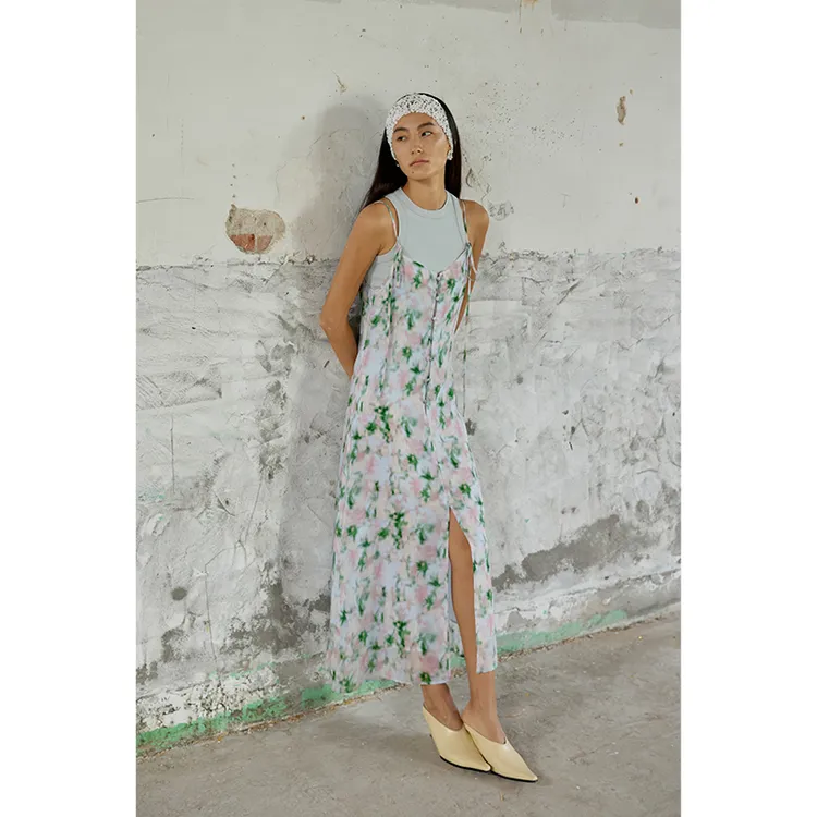 HERLAND她地【合欢】时尚艺术吊带连衣裙女夏高级感轻奢冰爽长裙