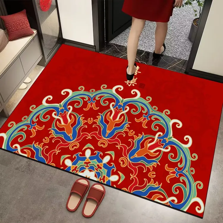 红色喜庆入户门垫新年地垫家用门厅防滑耐磨可水洗地毯