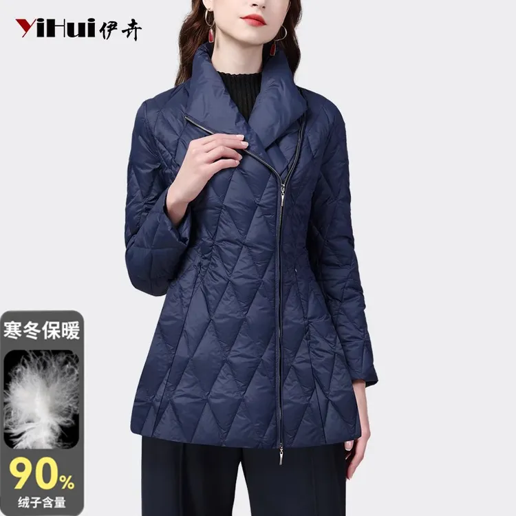 YIHUI伊卉冬季新款加厚白鸭绒羽绒服女中长款修身翻领WH231819