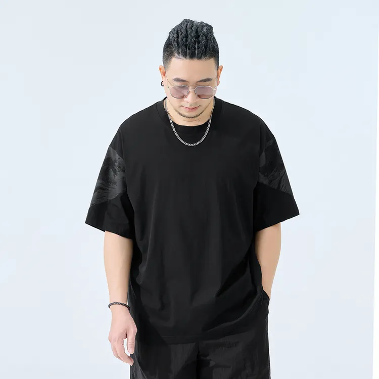 半墨大码男装宽松国风套头短袖T恤夏季新款胖子男士200-300斤0376