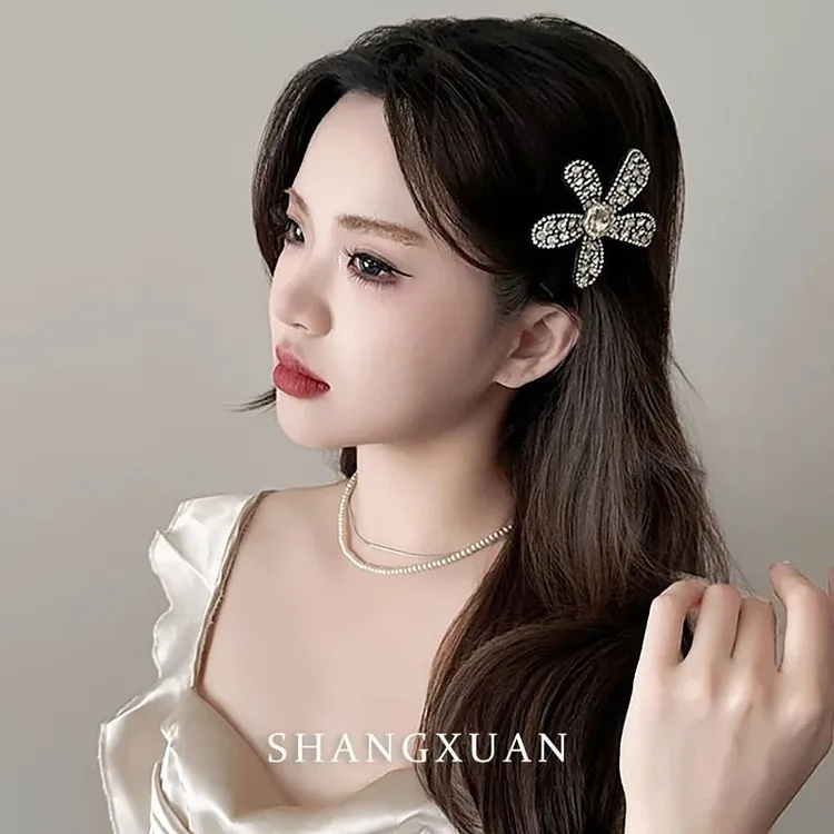 花朵鸭嘴夹韩版轻奢时尚刘海侧边夹发饰刘海侧边夹发饰水钻一字夹