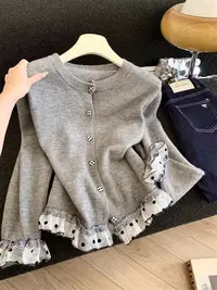 （看姐妹预约人数上新款式）新款韩版秋季波点花边针织毛衣外套