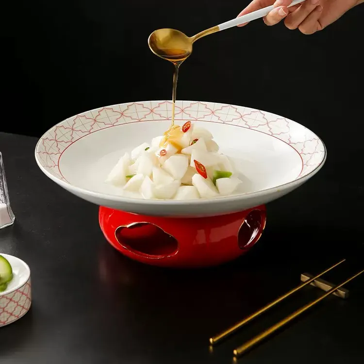 至上：红格纹描金炉汤盘热菜盘酒店会所专用高温瓷烧菜盘名炉加热