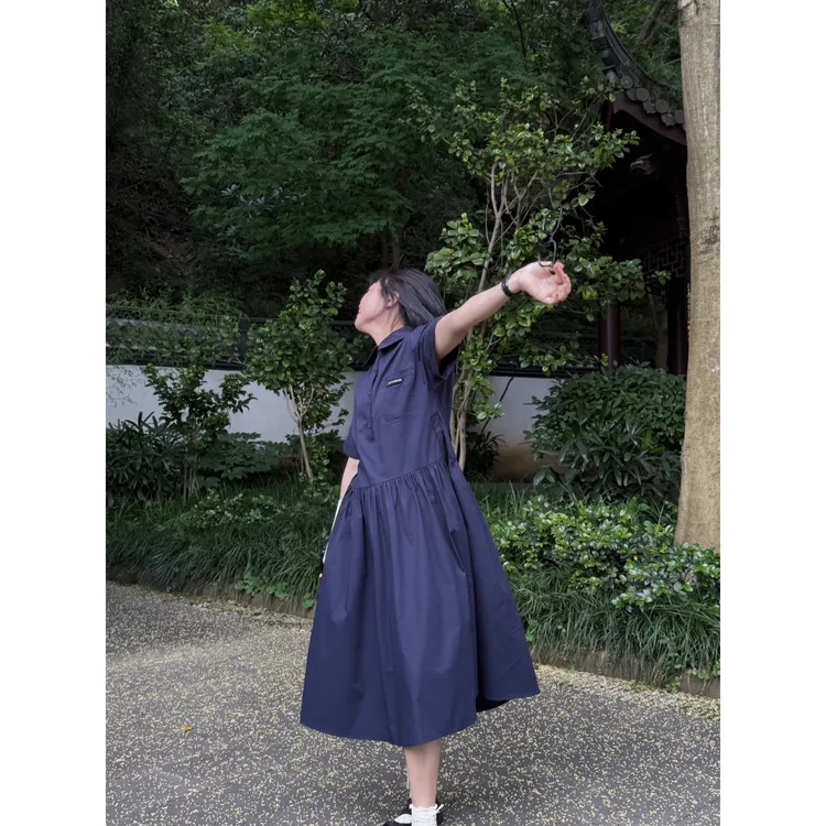 TOTHEND宁波店---东大门气质文艺复古小翻领长款连衣裙