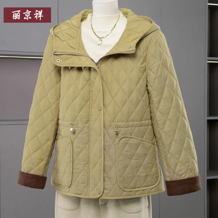 中老年妈妈秋冬夹棉外套中年女士冬装轻薄棉服贵夫人连帽夹克