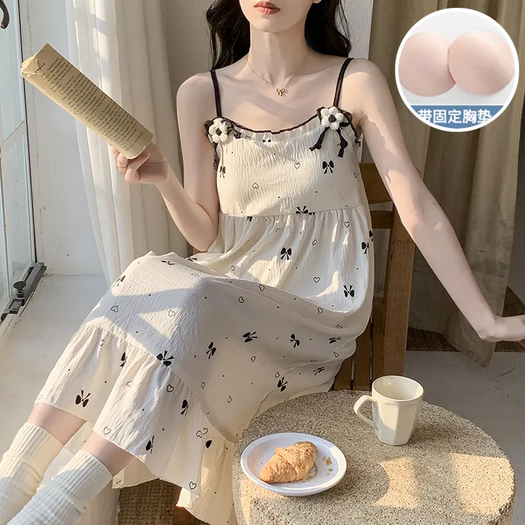 高颜值吊带睡裙女纯欲风夏季薄款洋气网红爆款2025日系睡衣带胸垫