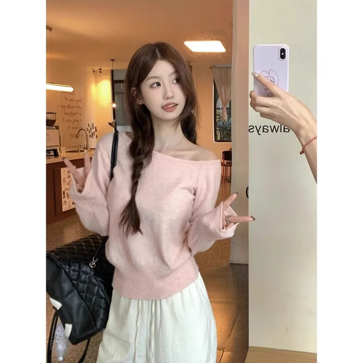 显瘦打底感甜美气质斜肩秋冬针织衫小众百搭季女式夏季冰丝防晒