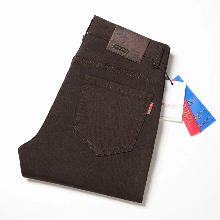 【CGIUI】秋冬新款深咖色修身小直筒百搭男士牛仔裤
