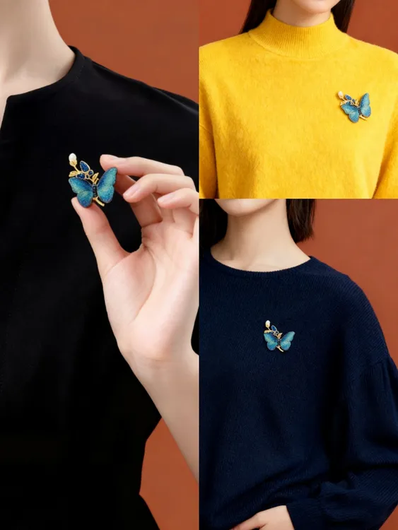 合金布艺胸针 刺绣胸花蝴蝶刺绣胸针高档别针胸针高档轻奢配饰