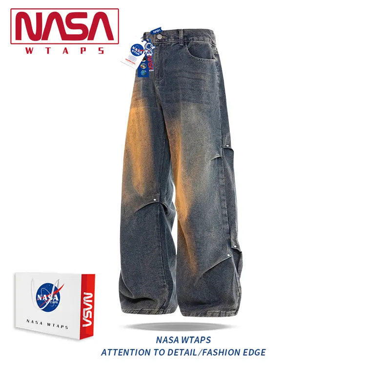 NASA WTAPS美式高街牛仔裤男款春秋季宽松水洗长裤阔腿直筒裤子男