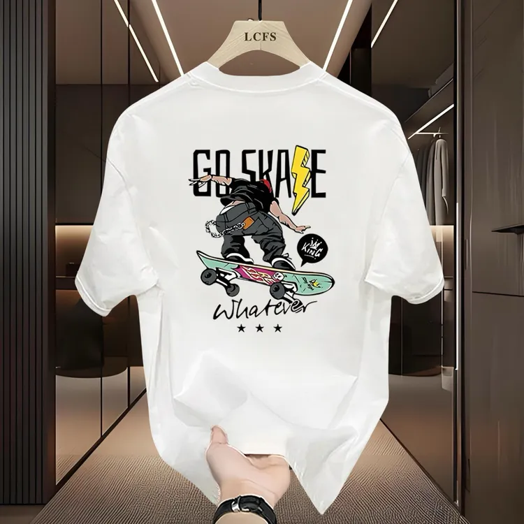 2025夏季新款纯棉欧货机车印花圆领短袖宽松潮流帅气男装半袖T恤