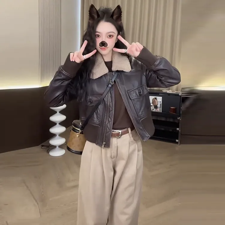 加棉加厚皮衣外套女秋季新款洋气小个子百搭休闲短款皮夹克上衣潮