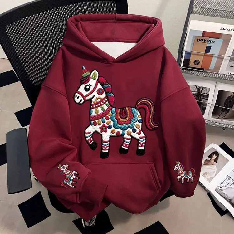 XRYSEF新中式国风刺绣马年本命年成人男女童同款新年宽松连帽卫衣