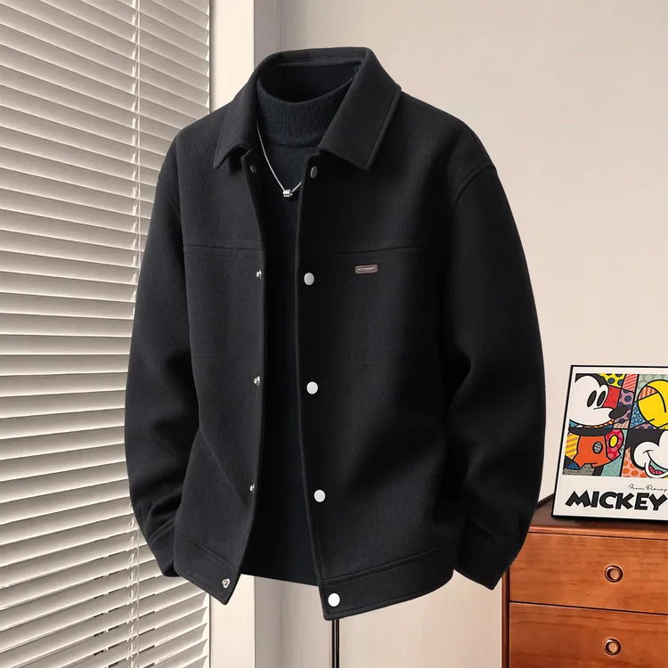 网红洋气炸街男装翻领潮流外套秋冬季帅气韩版毛呢大衣轻奢痞帅男