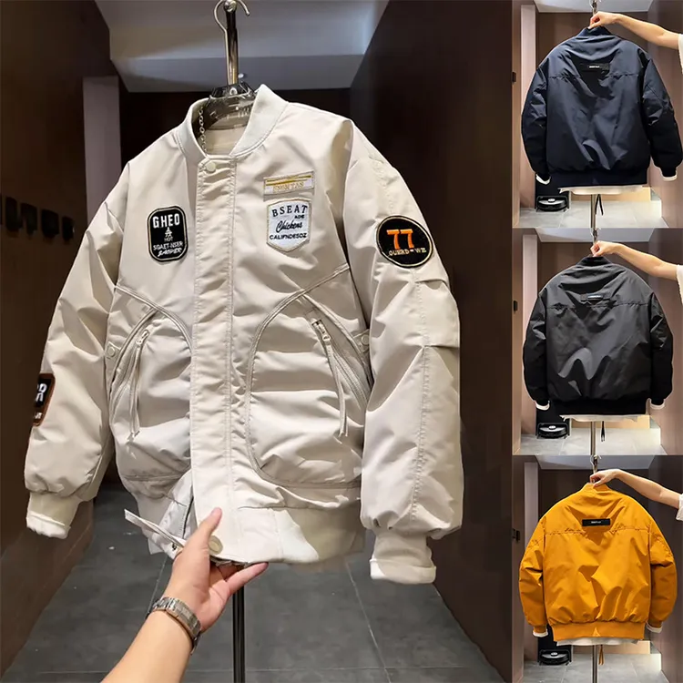 美式潮牌工装刺绣贴标夹克男冬季防寒保暖加厚棉服百搭宽松棒球服