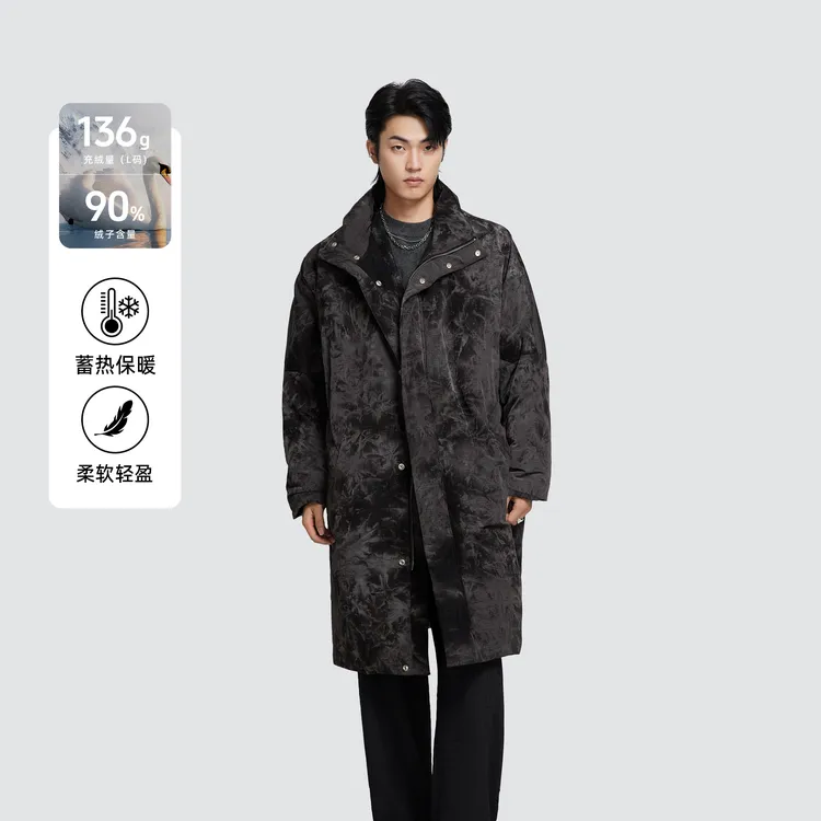 HERBEL/黑白中长款保暖收口袖防风户外休闲迷彩鹅绒服TSR639394