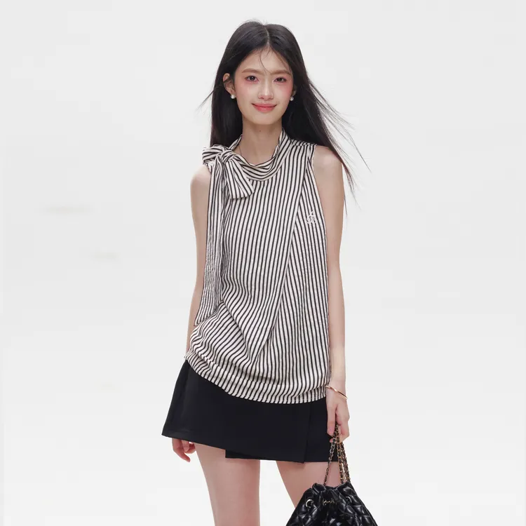 番茄妹妹Tomatosister蝴蝶结挂脖无袖上衣a字包臀半裙套装两件套