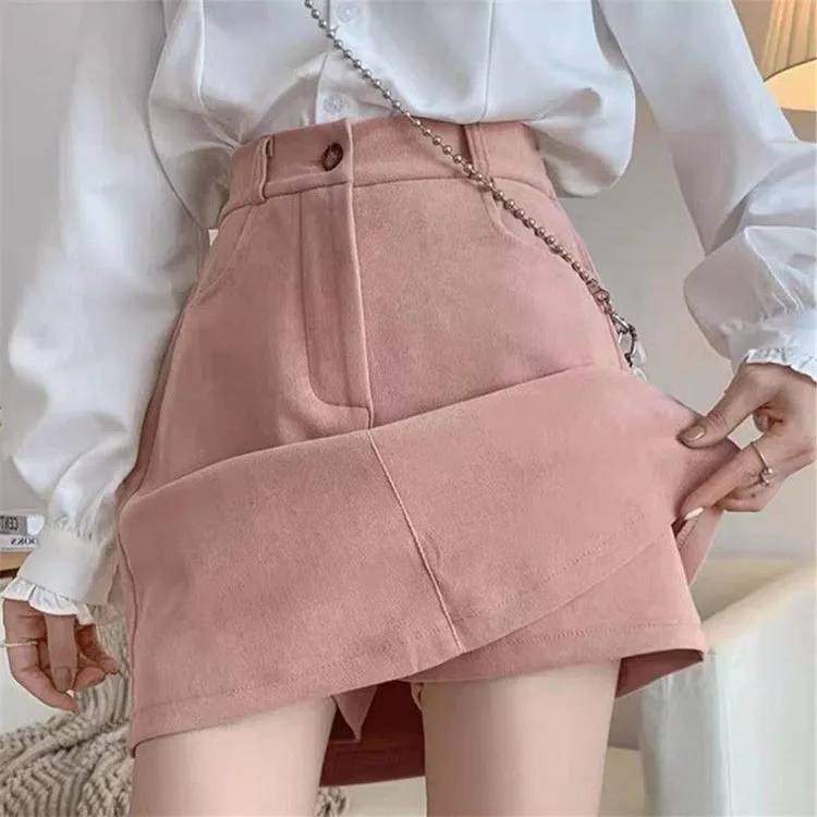 假两件短裙裤女春秋2025新款高腰显瘦包臀裙防走光a字磨毛半身裙